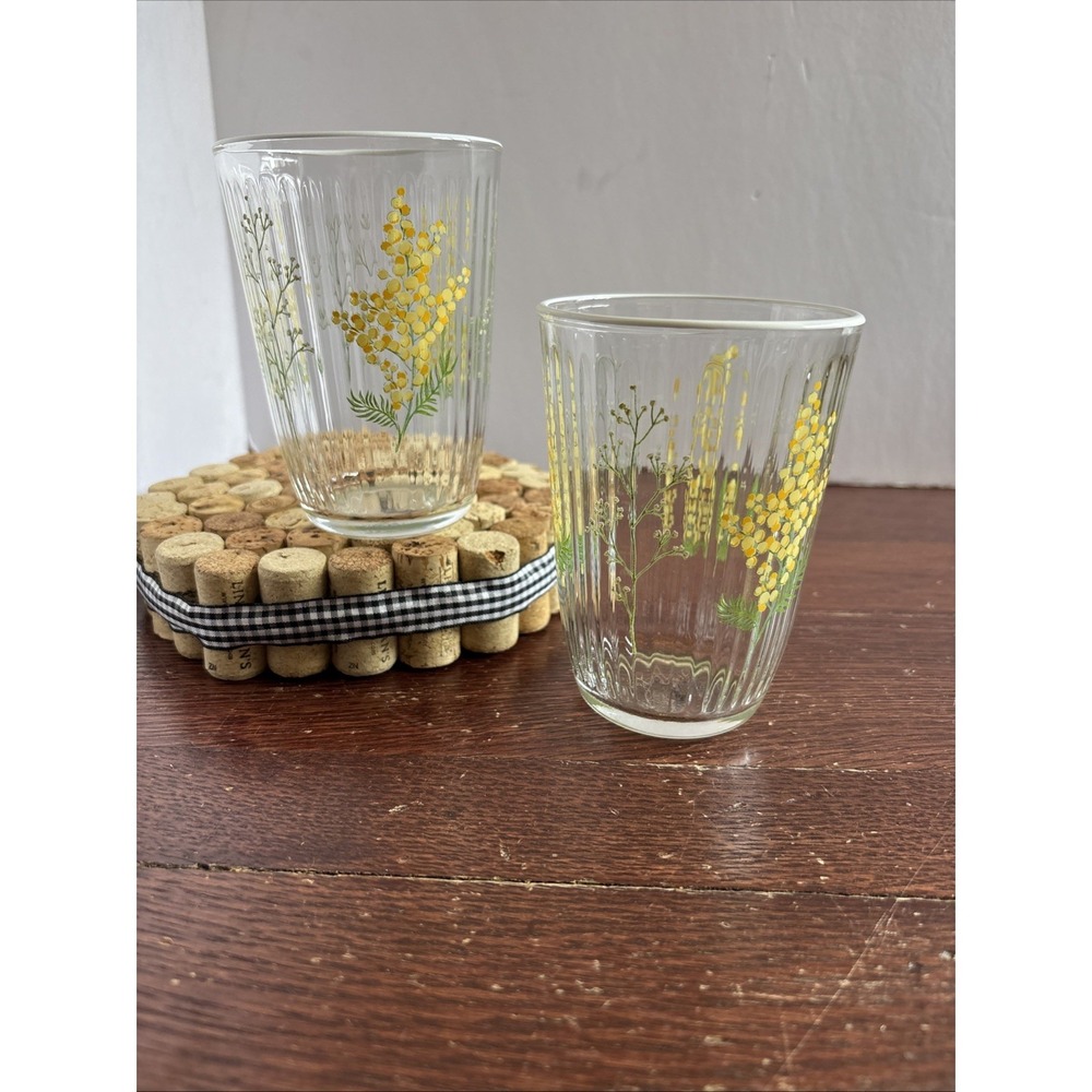 Set of 2 New Rakle Floral Mimosa Glasses 13.36 Oz. Made In Turkey 4.5" Optic